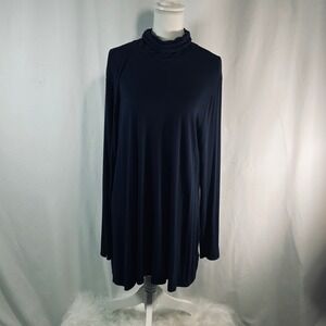 Ellen Tracy Womens Navy Blue Turtleneck Long Sleeve Tunic Top XL Jersey Knit